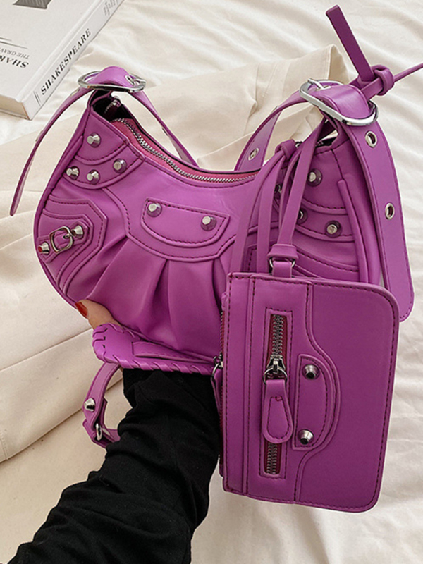 Rivet Heavy Industry Pleated Shoulder Underarm Bag Messenger Bag-chiquechics