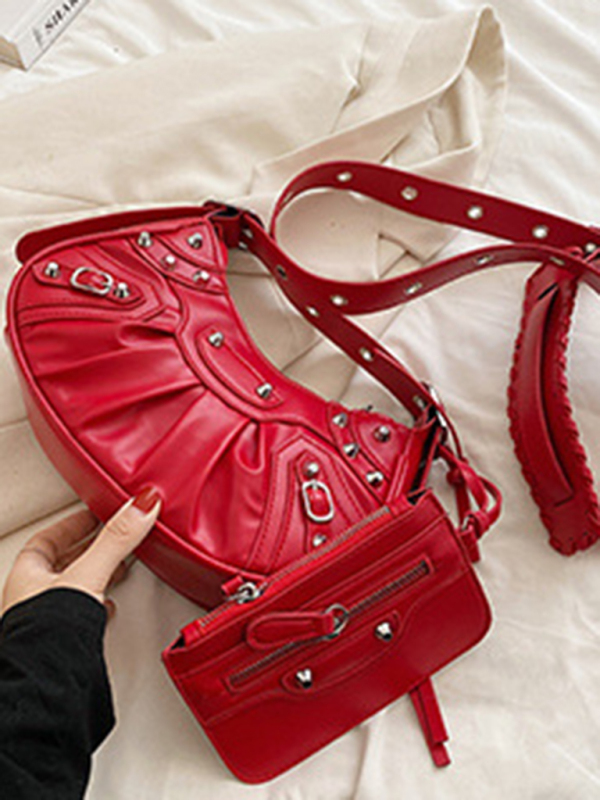 Rivet Heavy Industry Pleated Shoulder Underarm Bag Messenger Bag-chiquechics