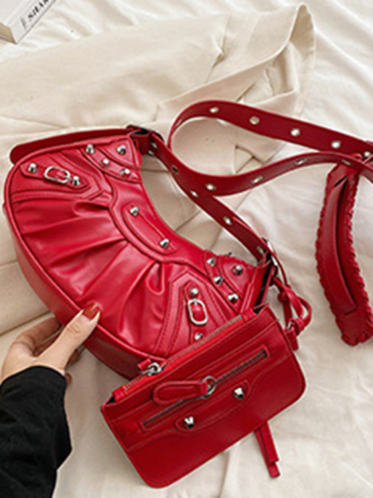 Rivet Heavy Industry Pleated Shoulder Underarm Bag Messenger Bag-chiquechics