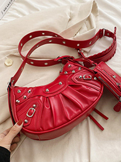 Rivet Heavy Industry Pleated Shoulder Underarm Bag Messenger Bag-chiquechics