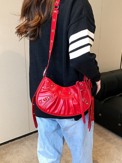 Rivet Heavy Industry Pleated Shoulder Underarm Bag Messenger Bag-chiquechics