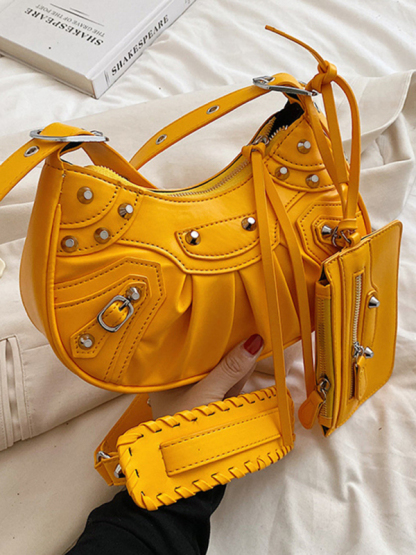 Rivet Heavy Industry Pleated Shoulder Underarm Bag Messenger Bag-chiquechics