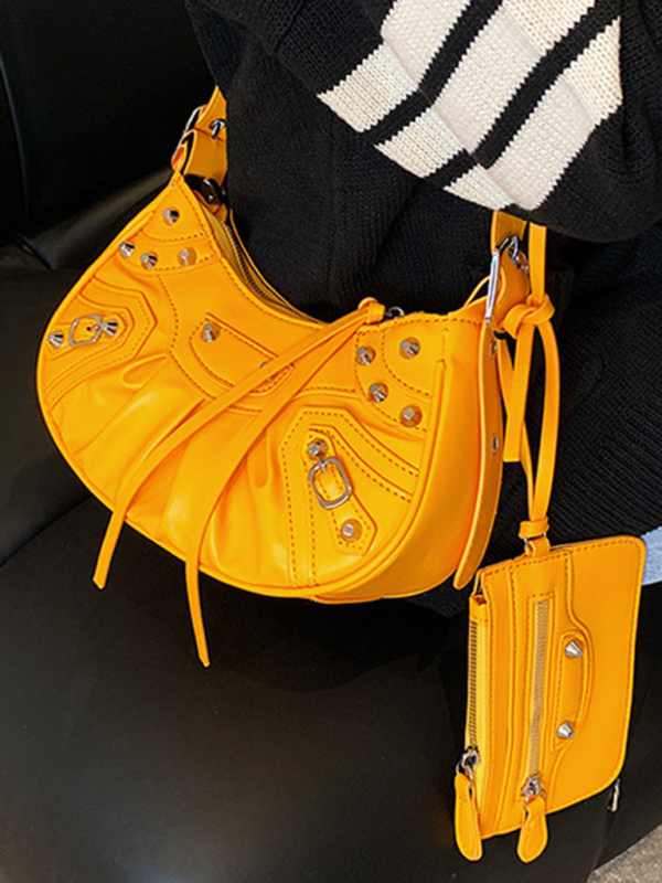 Rivet Heavy Industry Pleated Shoulder Underarm Bag Messenger Bag-chiquechics