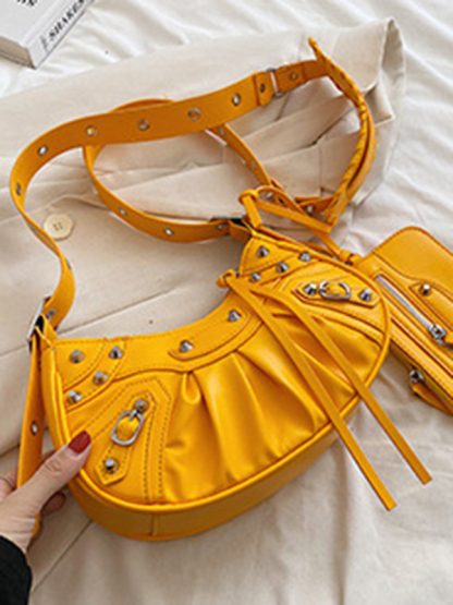 Rivet Heavy Industry Pleated Shoulder Underarm Bag Messenger Bag-chiquechics