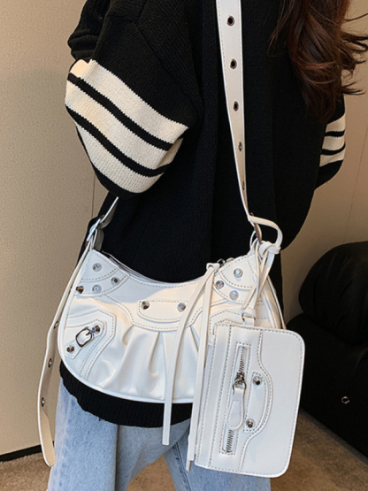Rivet Heavy Industry Pleated Shoulder Underarm Bag Messenger Bag-chiquechics