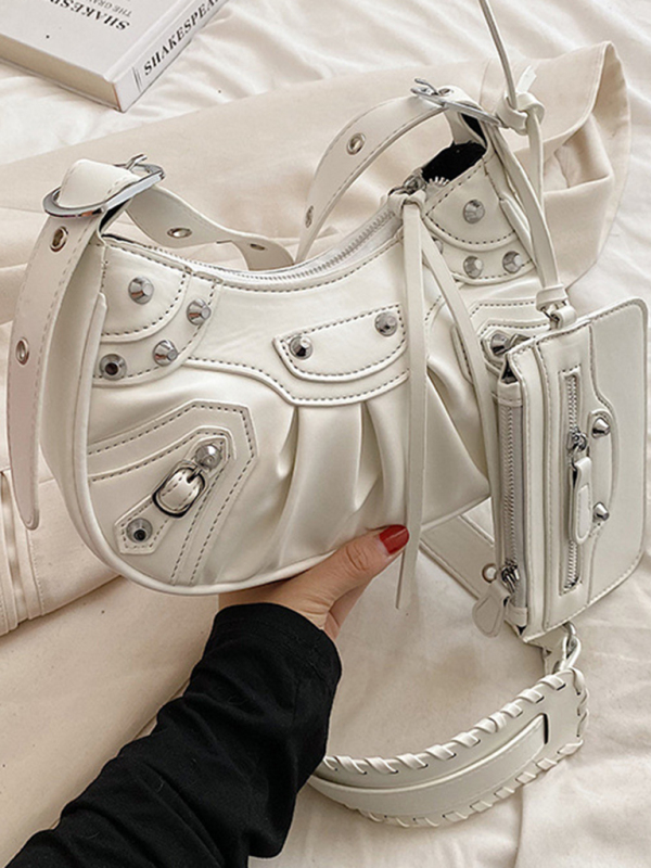 Rivet Heavy Industry Pleated Shoulder Underarm Bag Messenger Bag-chiquechics