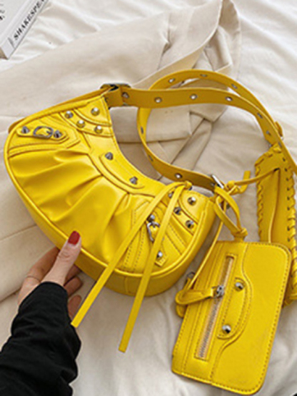 Rivet Heavy Industry Pleated Shoulder Underarm Bag Messenger Bag-chiquechics