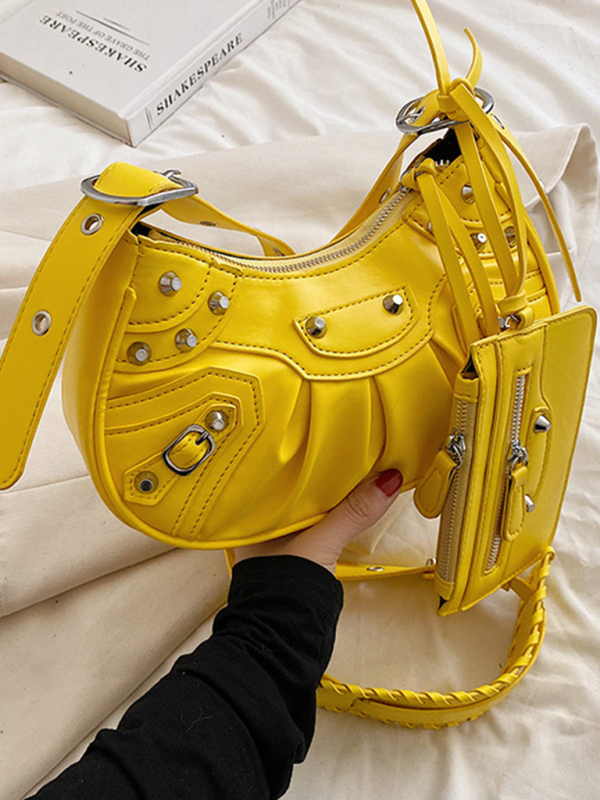 Rivet Heavy Industry Pleated Shoulder Underarm Bag Messenger Bag-chiquechics
