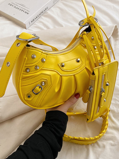 Rivet Heavy Industry Pleated Shoulder Underarm Bag Messenger Bag-chiquechics
