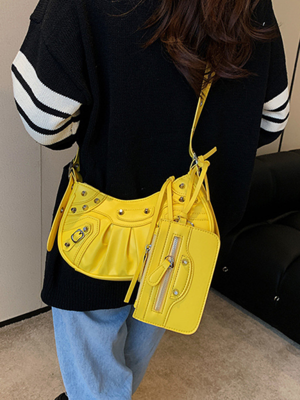 Rivet Heavy Industry Pleated Shoulder Underarm Bag Messenger Bag-chiquechics