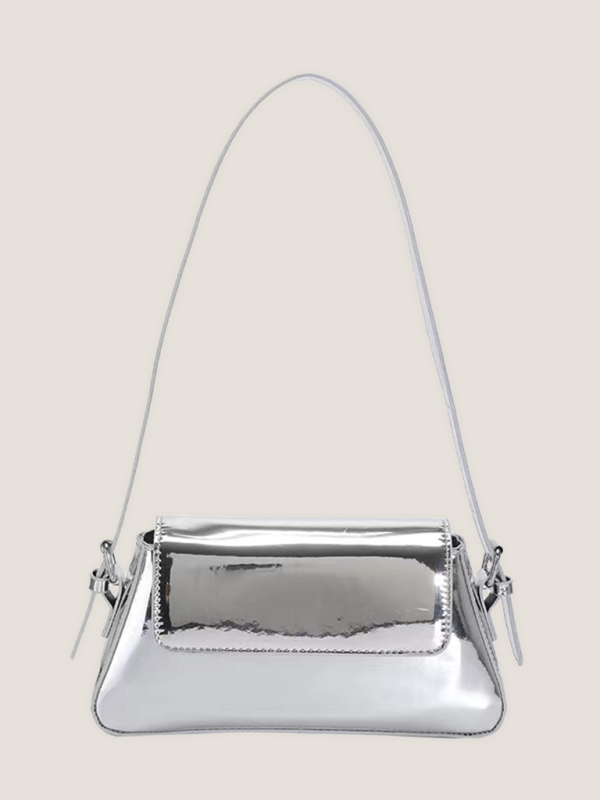 Fashion patent leather ladies baguette texture glossy underarm shoulder bag-chiquechics