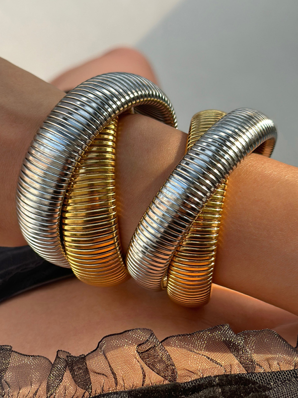 Plated Titanium Steel Vintage Double Stretch Gypsy Bracelet-chiquechics