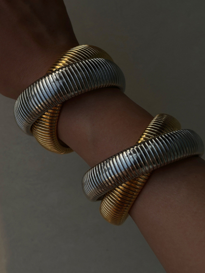 Plated Titanium Steel Vintage Double Stretch Gypsy Bracelet-chiquechics