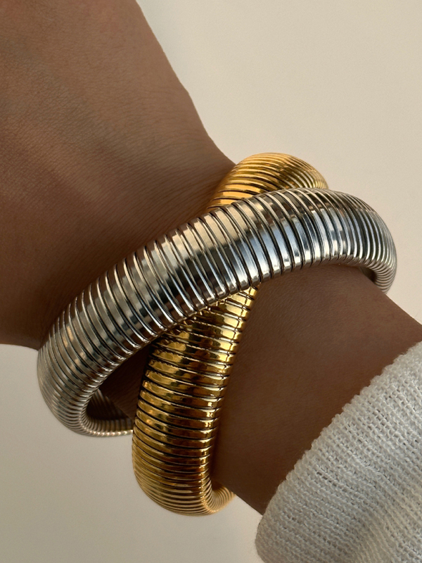 Plated Titanium Steel Vintage Double Stretch Gypsy Bracelet-chiquechics