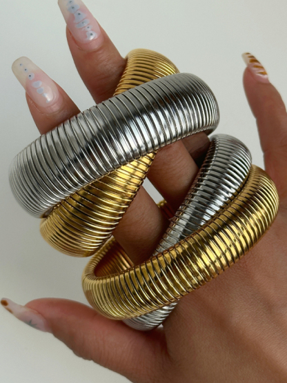 Plated Titanium Steel Vintage Double Stretch Gypsy Bracelet-chiquechics