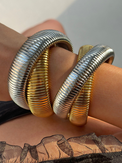 Plated Titanium Steel Vintage Double Stretch Gypsy Bracelet-chiquechics