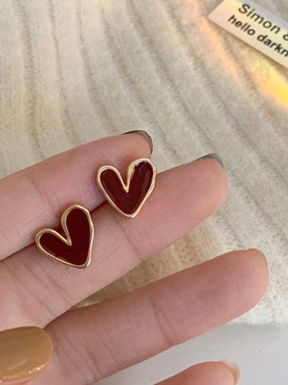 New French drip glaze red love retro earrings-chiquechics