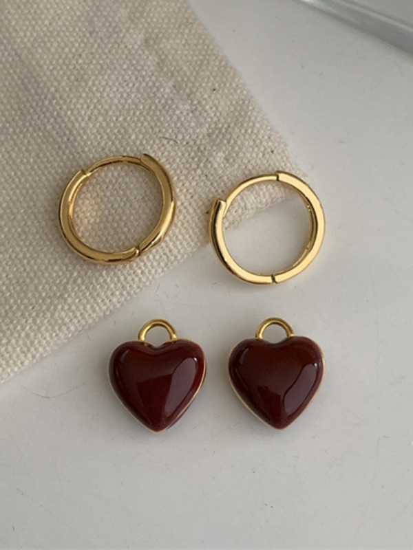 New French drip glaze red love retro earrings-chiquechics