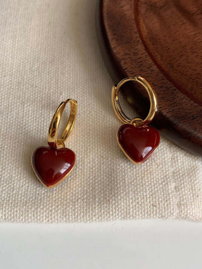 New French drip glaze red love retro earrings-chiquechics