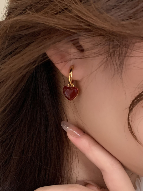 New French drip glaze red love retro earrings-chiquechics
