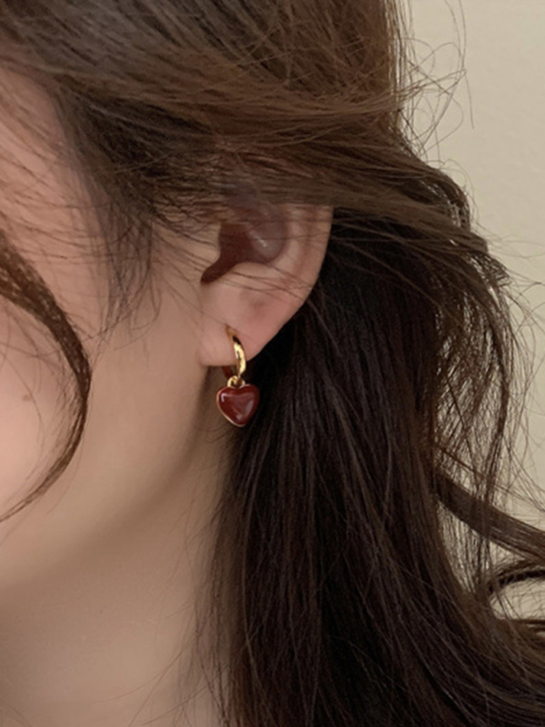 New French drip glaze red love retro earrings-chiquechics