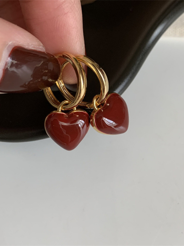 New French drip glaze red love retro earrings-chiquechics