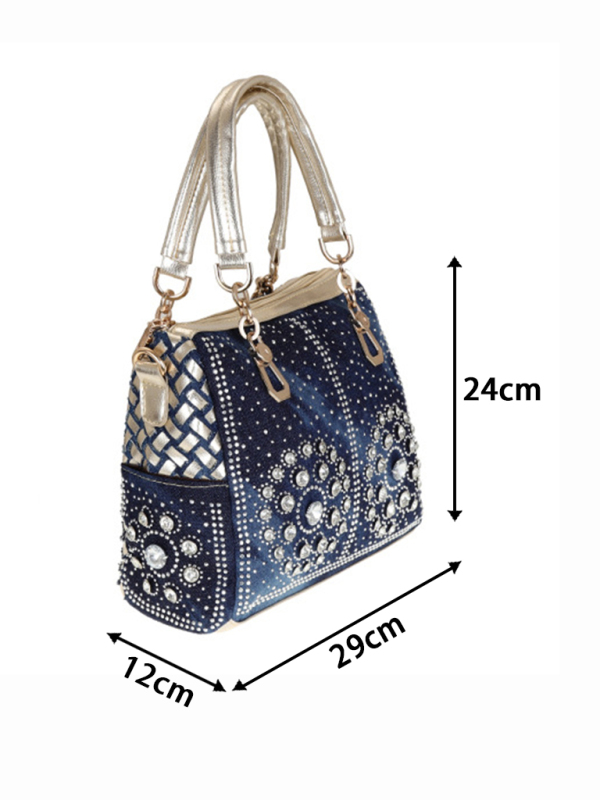 Denim bag canvas hand-held diamond shoulder crossbody bag tote bag-chiquechics