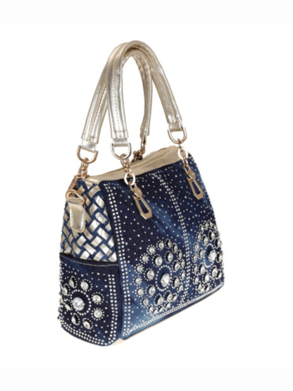 Denim bag canvas hand-held diamond shoulder crossbody bag tote bag-chiquechics