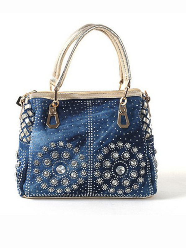 Denim bag canvas hand-held diamond shoulder crossbody bag tote bag-chiquechics
