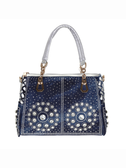 Denim bag canvas hand-held diamond shoulder crossbody bag tote bag-chiquechics