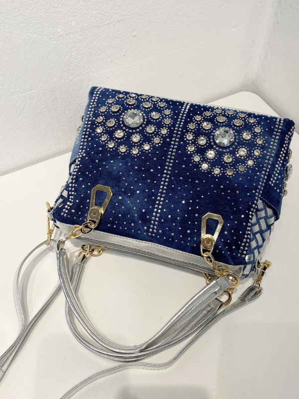 Denim bag canvas hand-held diamond shoulder crossbody bag tote bag-chiquechics