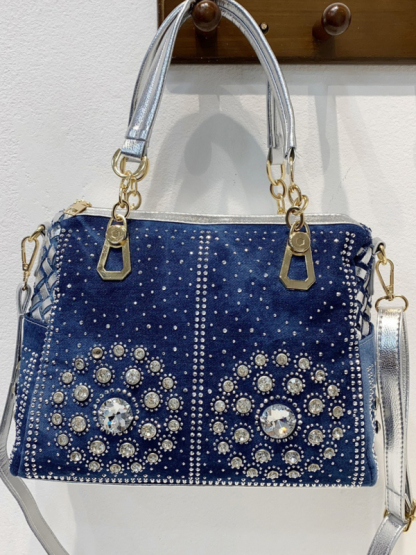 Denim bag canvas hand-held diamond shoulder crossbody bag tote bag-chiquechics