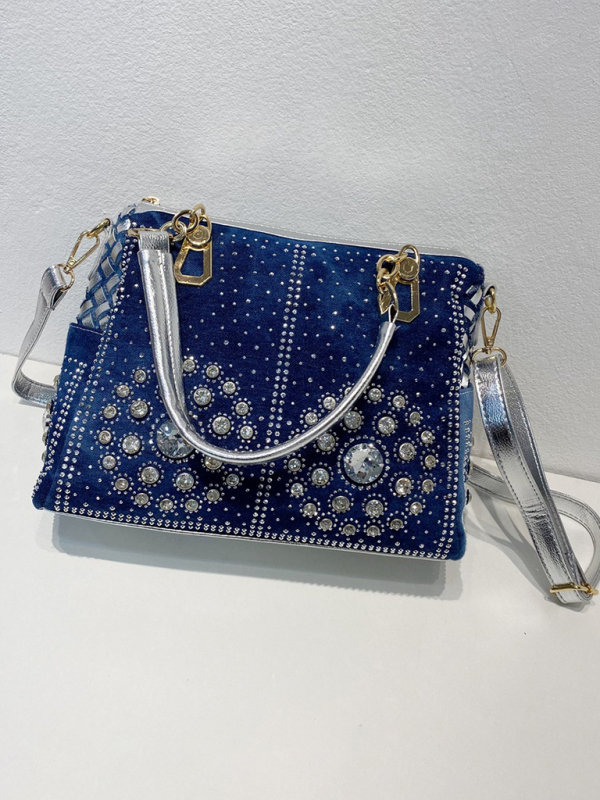 Denim bag canvas hand-held diamond shoulder crossbody bag tote bag-chiquechics
