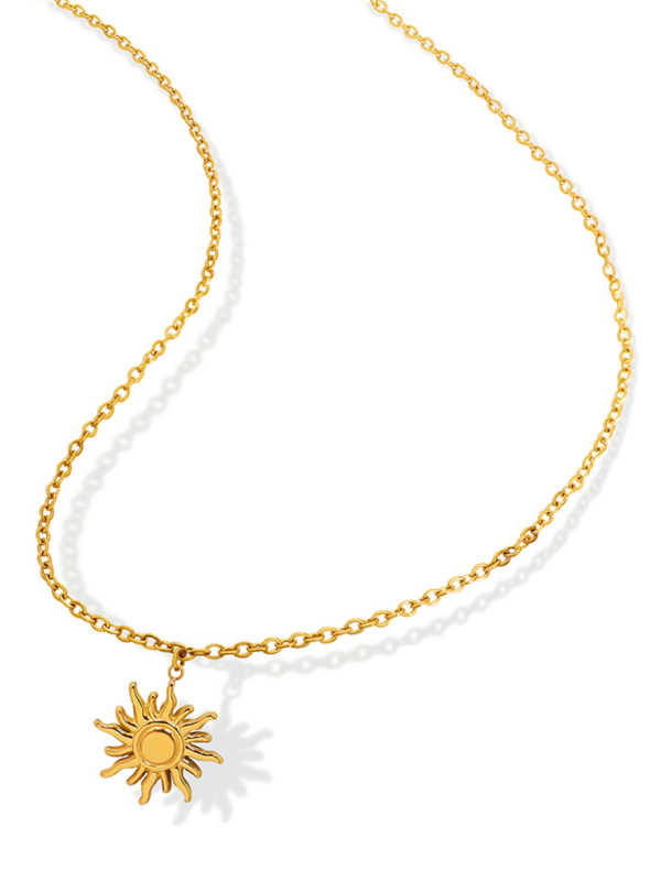 New clavicle chain fashionable simple small sun pendant titanium steel necklace-chiquechics