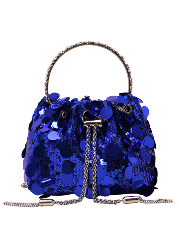 Metal tassel sequin evening bag hand-held crossbody bucket lipstick bag-chiquechics