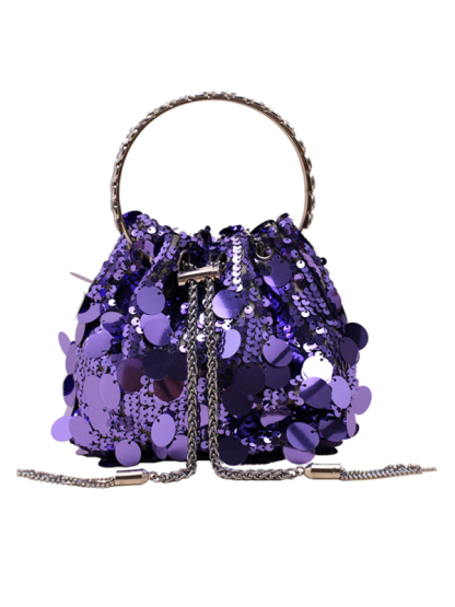 Metal tassel sequin evening bag hand-held crossbody bucket lipstick bag-chiquechics