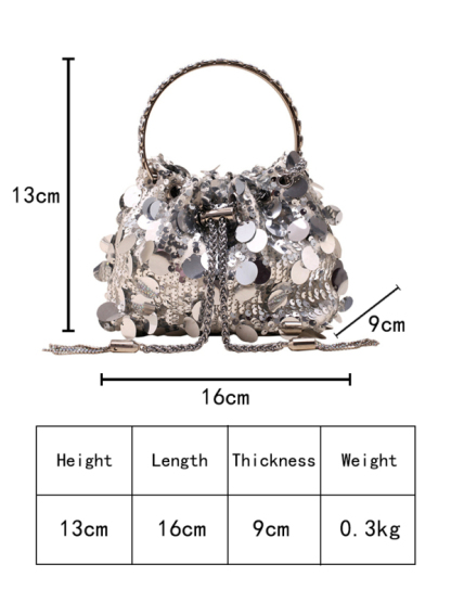 Metal tassel sequin evening bag hand-held crossbody bucket lipstick bag-chiquechics