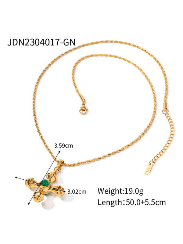 French retro palace style stainless steel natural stone cross necklace/earrings-chiquechics