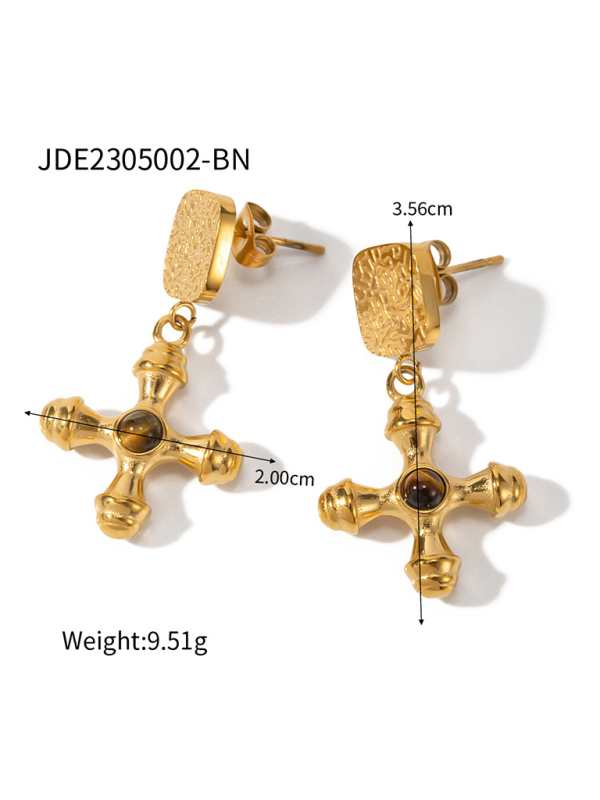 French retro palace style stainless steel natural stone cross necklace/earrings-chiquechics