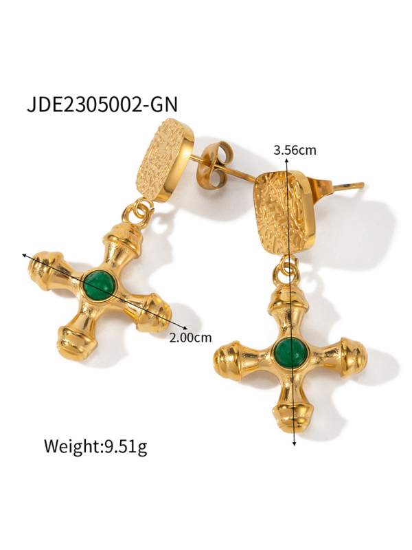 French retro palace style stainless steel natural stone cross necklace/earrings-chiquechics