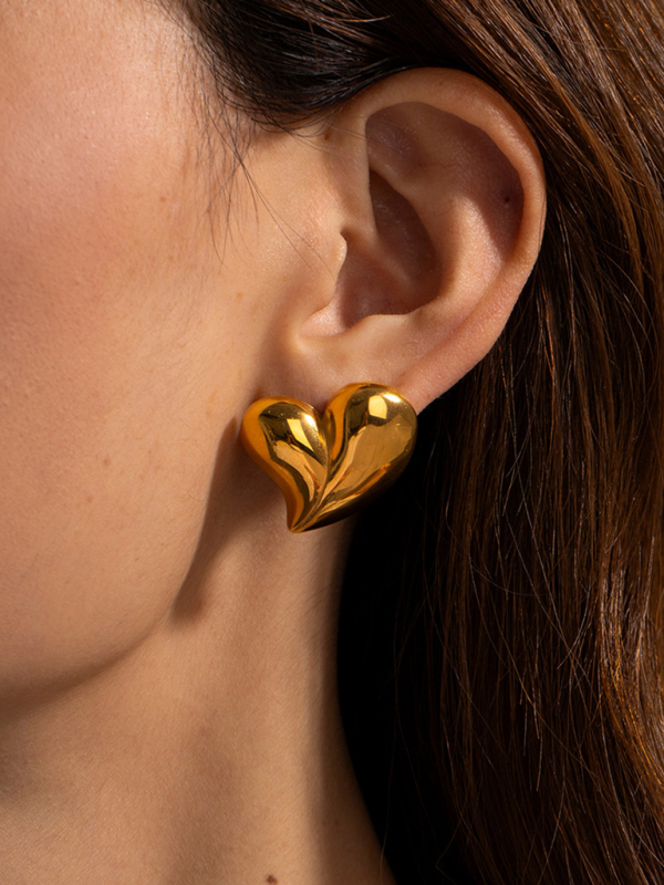 New simple 18K gold non-fading large heart-shaped earrings/necklace-chiquechics