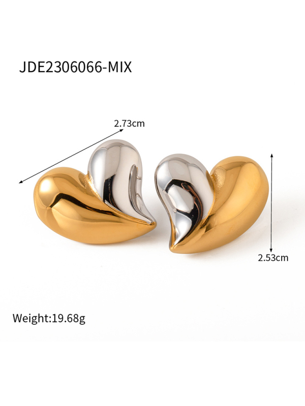 New simple 18K gold non-fading large heart-shaped earrings/necklace-chiquechics