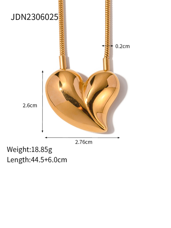 New simple 18K gold non-fading large heart-shaped earrings/necklace-chiquechics