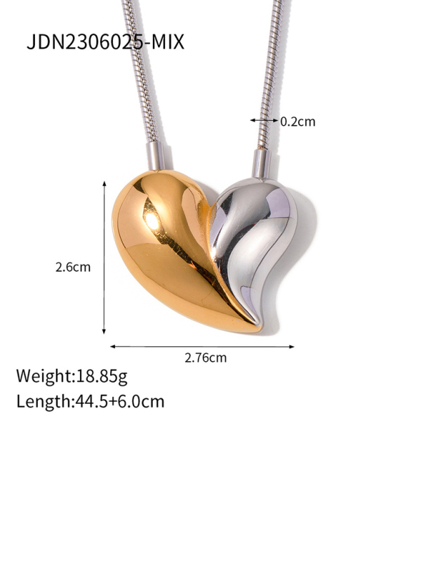 New simple 18K gold non-fading large heart-shaped earrings/necklace-chiquechics