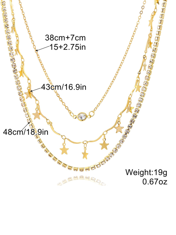 Five-pointed star stacked zircon metal necklace multi-layer necklace new style-chiquechics