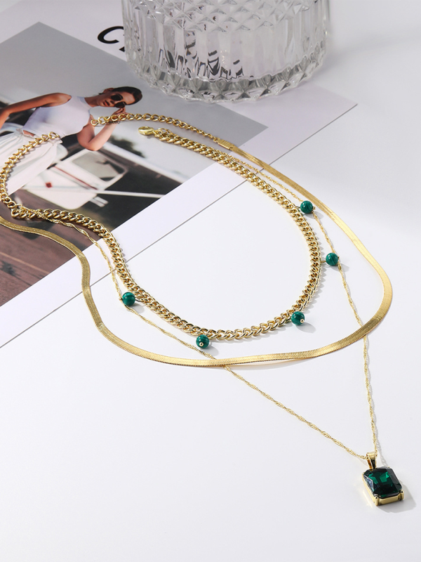 Five-pointed star stacked zircon metal necklace multi-layer necklace new style-chiquechics