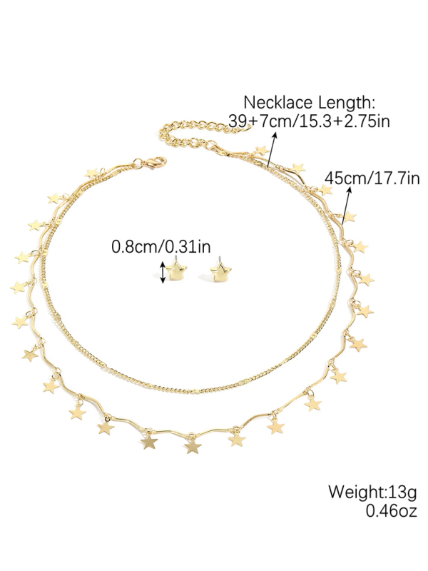 Five-pointed star stacked zircon metal necklace multi-layer necklace new style-chiquechics