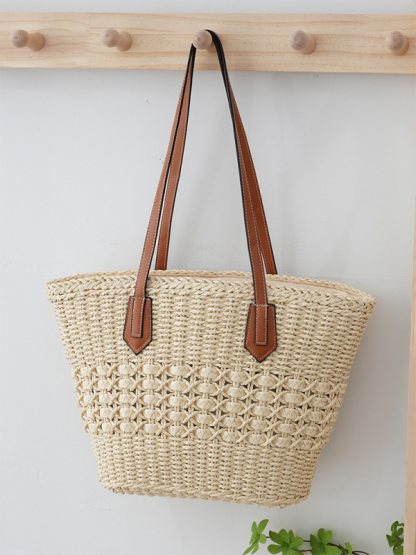 New single shoulder straw bag casual fashion beach vacation large capacity handbag tote bag-chiquechics
