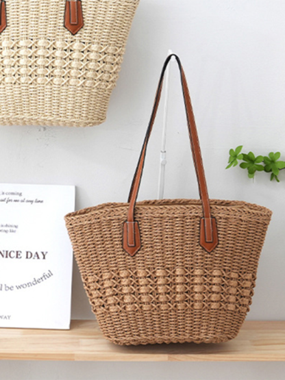 New single shoulder straw bag casual fashion beach vacation large capacity handbag tote bag-chiquechics