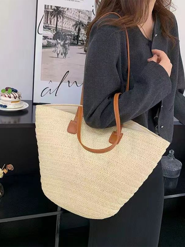 Single shoulder messenger woven bag women's new large capacity holiday beach bag commuter tote bag-chiquechics